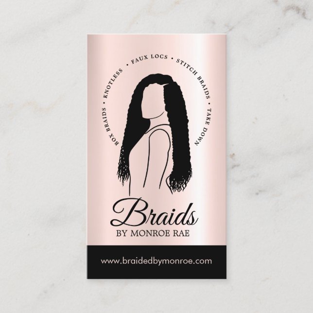 Haarbühne oder Haartrappe Braid Salon Rose Gold Visitenkarte (Vorderseite)