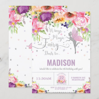Haare Geburtstag Lila Floral Silber Whimsisch Einladung