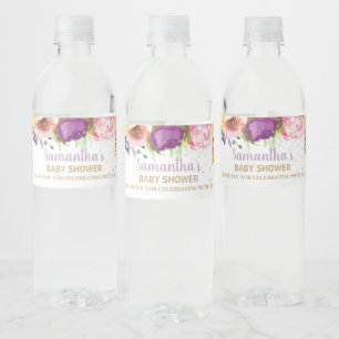 Haare Lila Pink Bloral Baby Dusche Geburtstag Wasserflaschenetikett