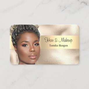 Haare & Make-up, schwarzer Text, Ihr Foto, Gold Ge Visitenkarte