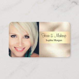 Haare & Make-up, schwarzer Text, Ihr Foto, Gold, V Visitenkarte