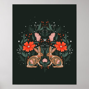 Haare mit Blume und nordischen Ornamenten Poster
