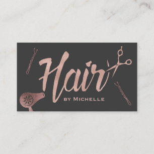 Haare Salon Rose Gold Typografie Dunkelgrau Visitenkarte