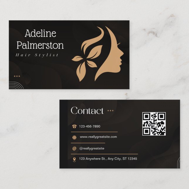 Haare Schwarz und Weiß  QR-Code  Visitenkarte (Vorne/Hinten)