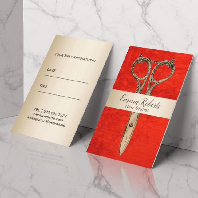 Haare Sterne Ernennung Modernes Gold & Roter Salon Terminkarte (Von Creator hochgeladen)