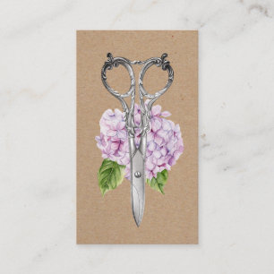 Haare Stylist Antique Scissor & Hydrangea Blume Visitenkarte