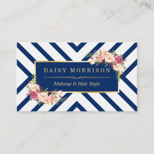 Haare Stylist Beauty Salon Gold Floral Navy Blue Visitenkarte