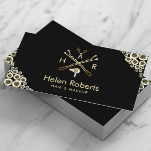 Haare Stylist Beauty Salon Logo Modern Gold Sequen Visitenkarte