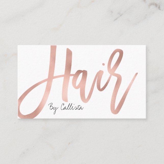 Haare Stylist Einfache Rose Gold Moderne Typografi Visitenkarte (Vorderseite)