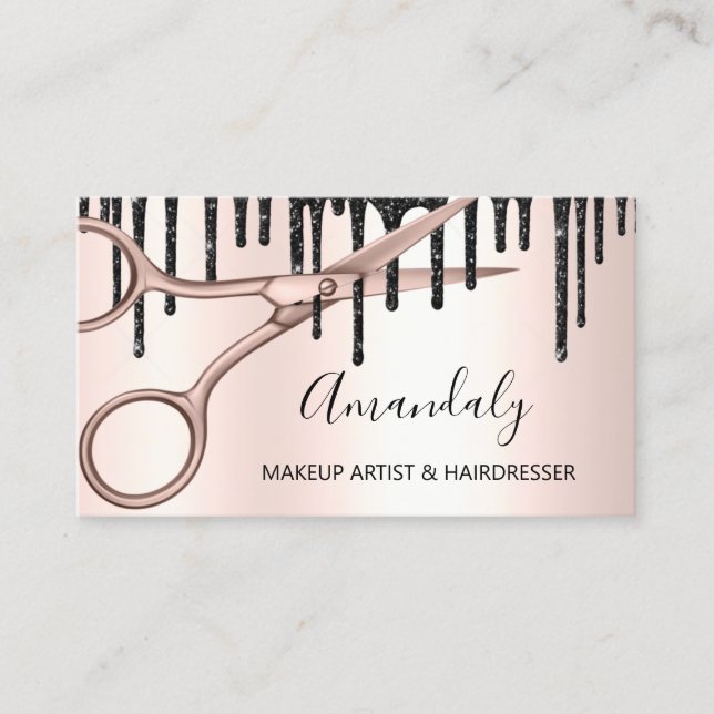 Haare Stylist Friseur Rose Gold Scissors QRCode Visitenkarte (Vorderseite)