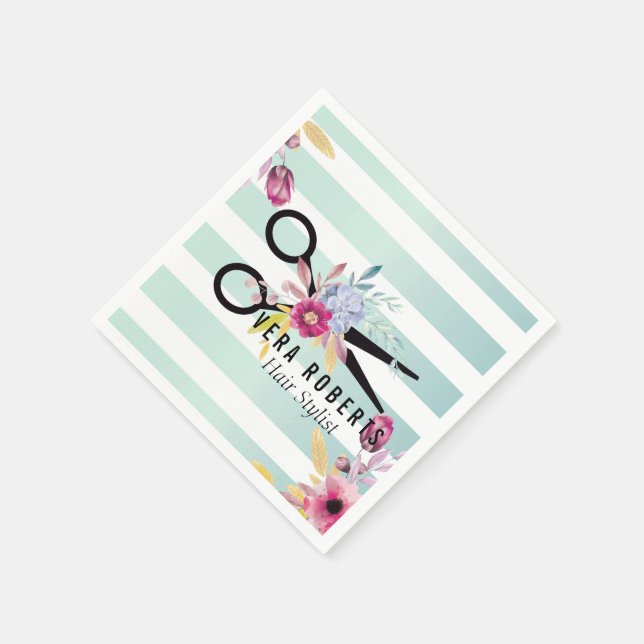 Haare Stylist Gold Schere Blütenstreifen Serviette (Ecke)