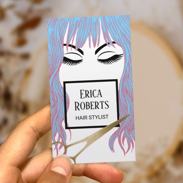 Haare Stylist Gold Scissor & Blue Hair Girl Salon Visitenkarte (Von Creator hochgeladen)