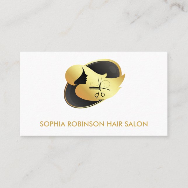 Haare Stylist Gold Script Scheren Comb Custom Visitenkarte (Vorderseite)
