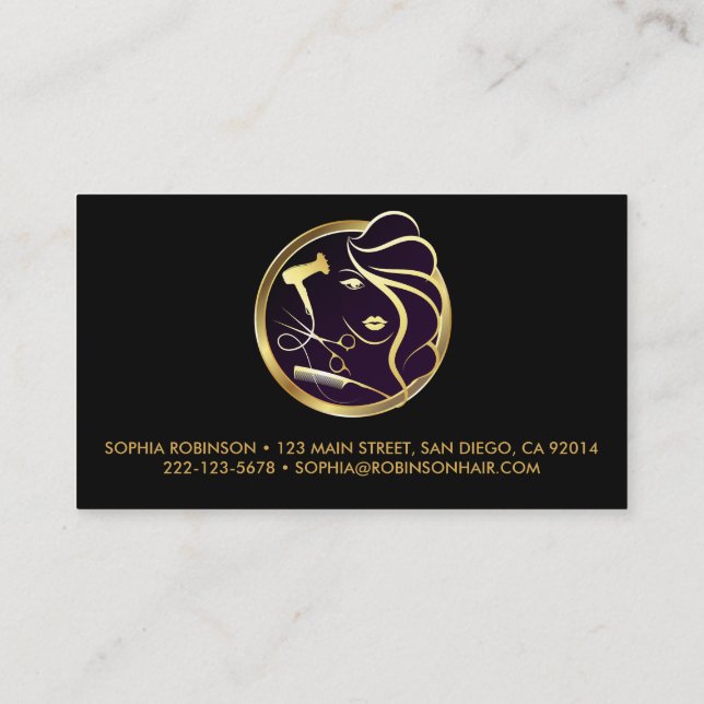 Haare Stylist Gold Script Scheren Comb Dryer Visitenkarte (Rückseite)