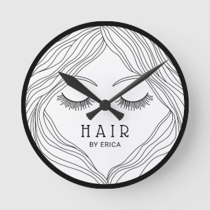 Haare Stylist Hand Drawn Beauty Girl Salon Runde Wanduhr