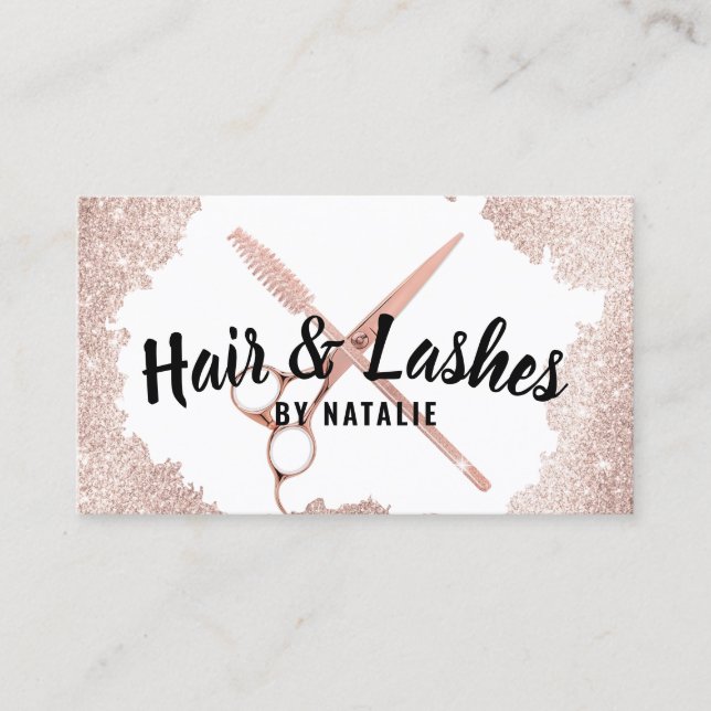 Haare Stylist Lashes Schönheitssalon Rose Gold Gli Visitenkarte (Vorderseite)