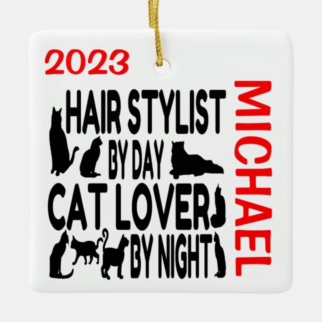 Haare Stylist Lieben Katzen CUSTOM Keramikornament (Vorderseite)