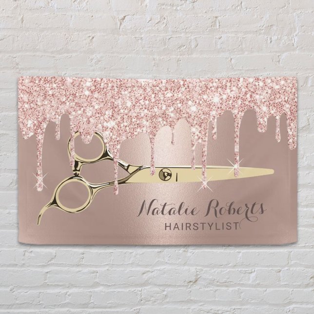Haare Stylist Rose Gold Glitzer Tropfen Schönheits Banner (Von Creator hochgeladen)