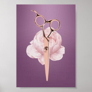 Haare Stylist Rose Goldschere Blume Lila Salon Poster