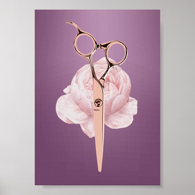 Haare Stylist Rose Goldschere Blume Lila Salon Poster (Vorne)