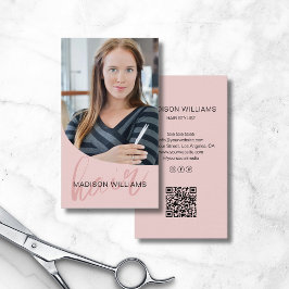 Haare Stylist Salon Foto QR Rosa Visitenkarte
