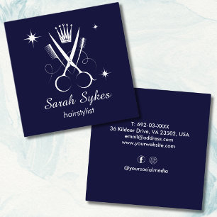 Haare Stylist Scissors Navy Blue Barber Custom Quadratische Visitenkarte