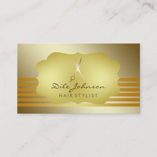 Haare Stylist Striped Gold Glitzer Salon Visitenkarte (Vorderseite)