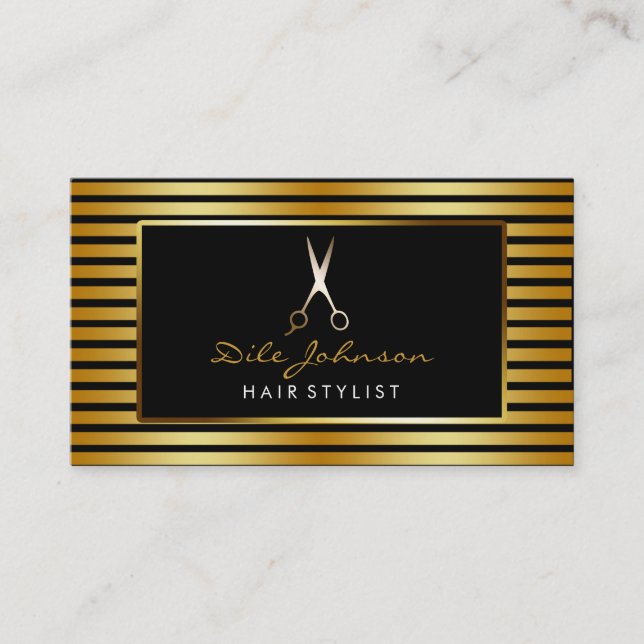 Haare Stylist Striped Gold Glitzer Salon Visitenkarte (Vorderseite)