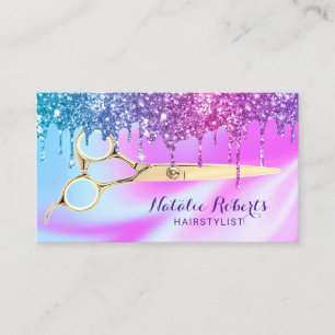 Haare Stylist Unicorn Blauer Rosa Glitzer Tropfen  Visitenkarte