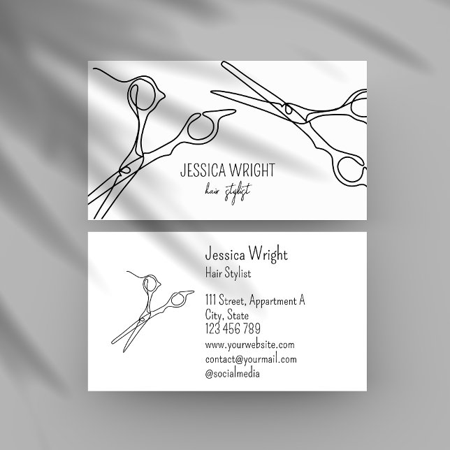 Haare Stylistische Schere Chic Modern Simple Line  Visitenkarte (Von Creator hochgeladen)
