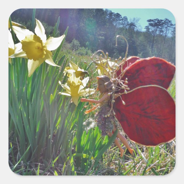 Haare und gelbe Blumen Quadratischer Aufkleber (Vorderseite)