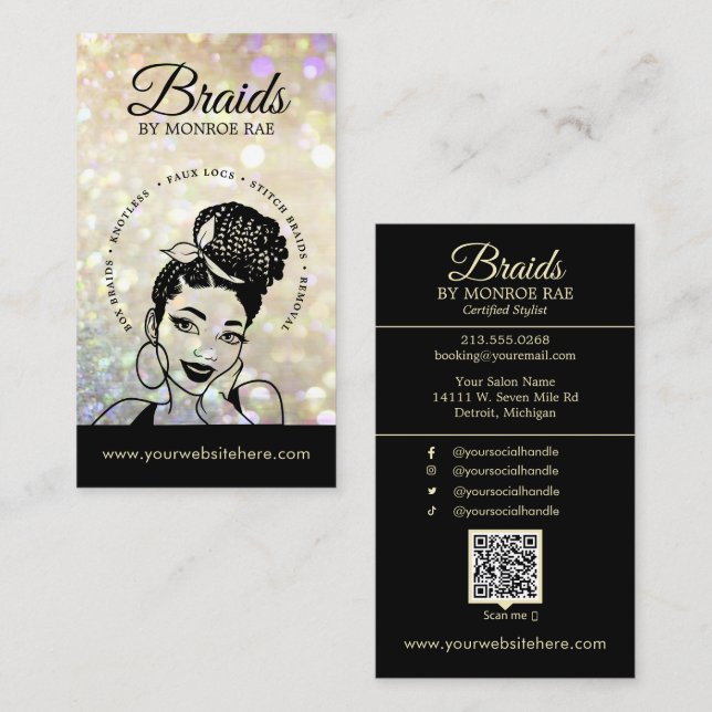 Haarfahne/Braide/Braiding/Salon - QR-Code/Logo  Visitenkarte (Vorne/Hinten)