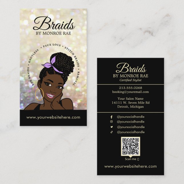 Haarfahne/Braide/Braiding/Salon - QR-Code/Logo  Visitenkarte (Vorne/Hinten)
