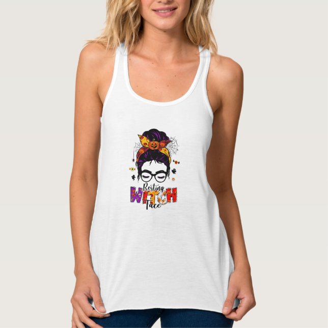 Haarknoten Halloween Ruhende Hexe Tank Top (Vorderseite)