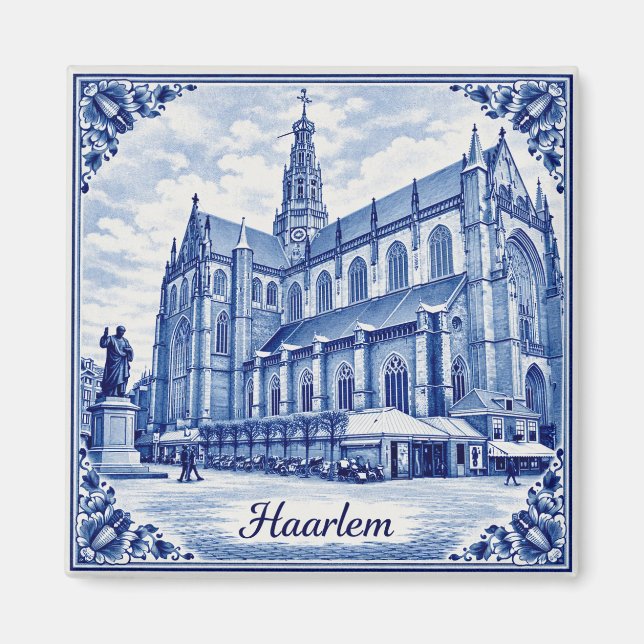 Haarlem-Kirche Delft-Blau-Stil-Magnet Magnet (Vorne)