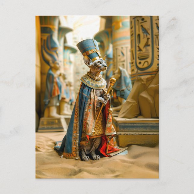 Haarlose Katze Pharao mit Krone Postkarte (Vorderseite)