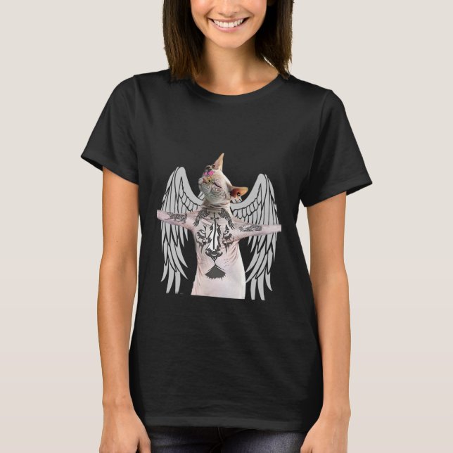 Haarlose Sphynx Kat Kitty Tattoo Tattoos Piercing T-Shirt (Vorderseite)
