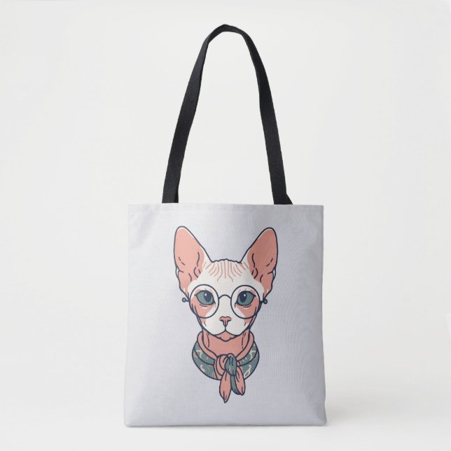 Haarlose Sphynx-Katze mit Brille (Vorderseite)