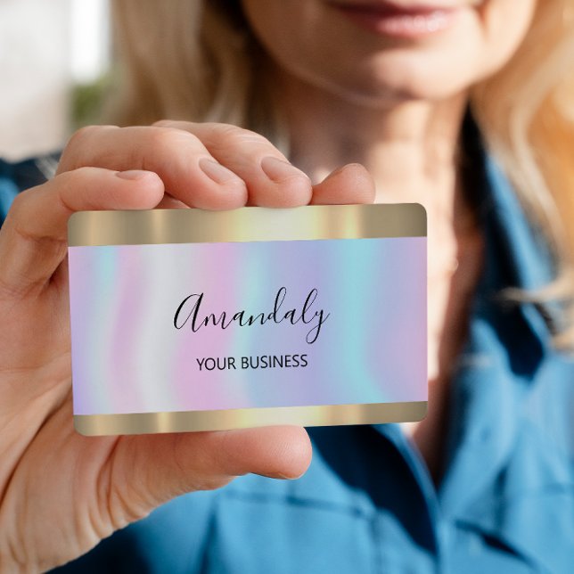 Haarnägel Makeup Stylist Gold Holograph Pink Visitenkarte (Von Creator hochgeladen)