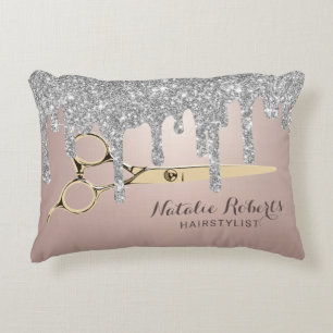 Haarsalon Silver Glitzer Tropfen Gold Schere Dekokissen