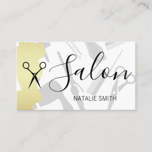Haarsalon Tools und Gold Brushed Visitenkarte