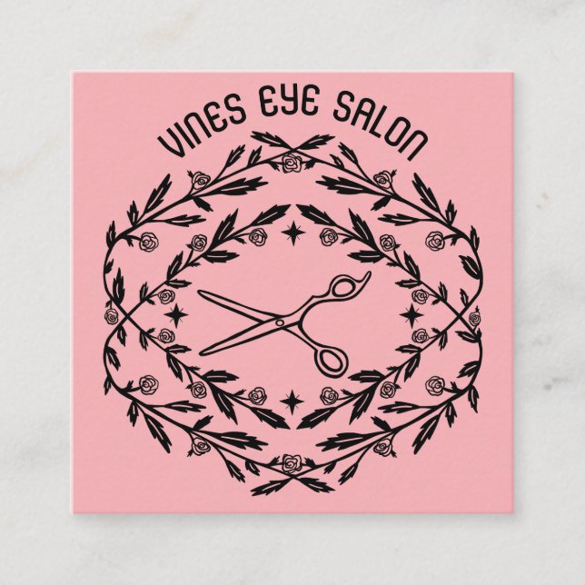 Haarschere Rose Reben Magische Boho QR Soziales Quadratische Visitenkarte (Vorderseite)