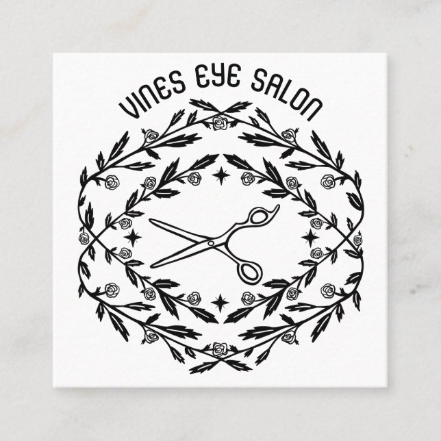 Haarschere Rose Reben Magische Boho QR Soziales Quadratische Visitenkarte (Vorderseite)