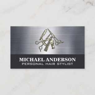 Haarschneidwerkzeuge Metallisch Leder Visitenkarte