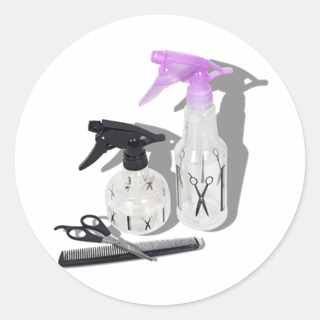 HaarschnittSprayFlasche060910Schatten Runder Aufkleber (Vorderseite)