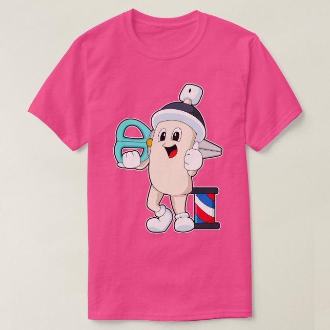 Haarspray als Friseur mit Schere T-Shirt (Design vorne)