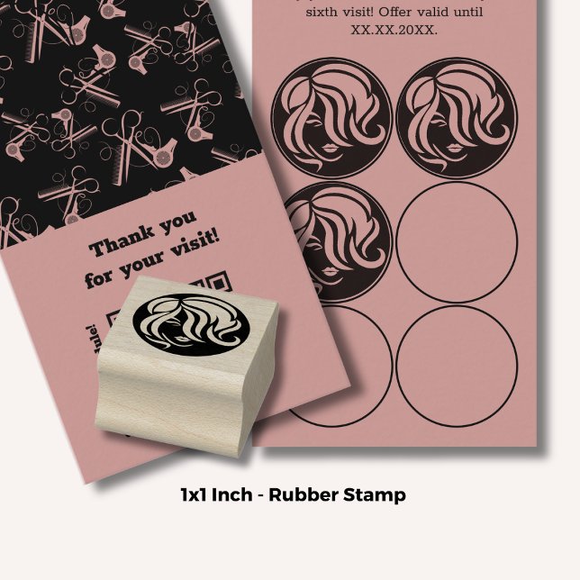 Haarstil - 1" Rund - Treuekarte Gummistempel (Hair Style - 1" Round - Loyalty Card Rubber Stamp)