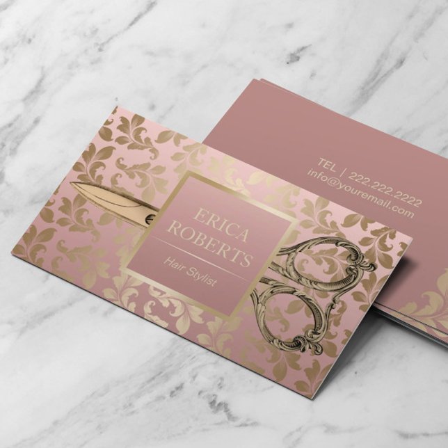 Haarstühle Antique Schere Rose Gold Vintag Visitenkarte (Von Creator hochgeladen)