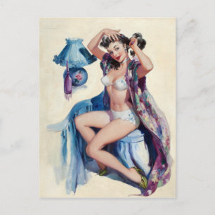 Haarstyling Pin Up Postkarte