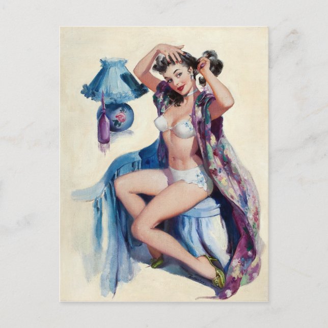 Haarstyling Pin Up Postkarte (Vorderseite)